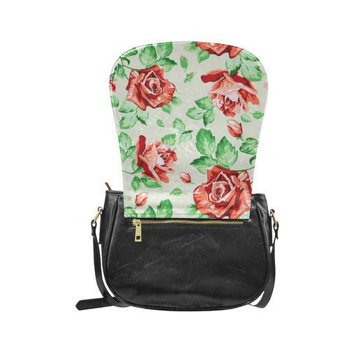Vintage Floral Wallpaper Red Roses Classic Saddle Bag/Small (Model 1648)