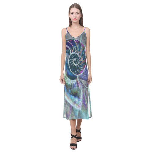 Wonderful Iridescent SHELL SNAIL V-Neck Open Fork Long Dress(Model D18)