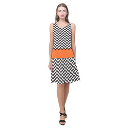 HIPSTER zigzag chevron pattern black & white Sleeveless Splicing Shift Dress(Model D17)