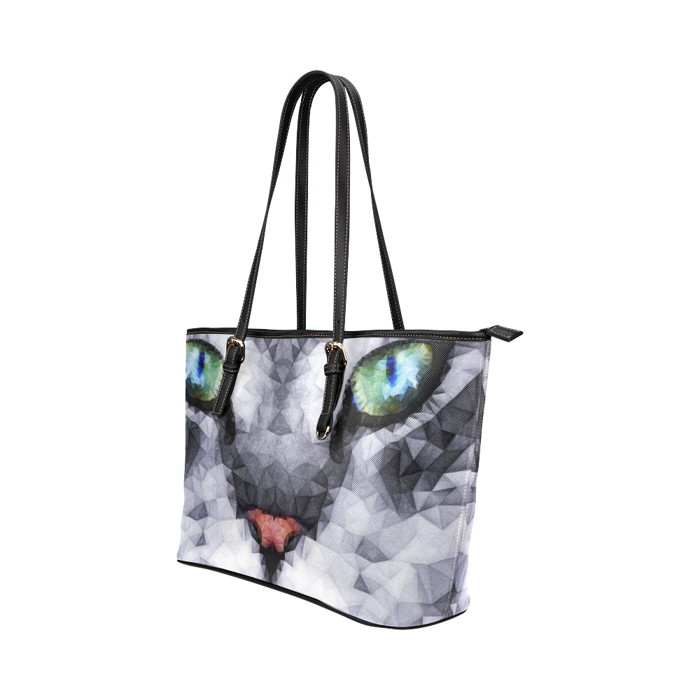 hypnotized cat Leather Tote Bag/Large (Model 1651)