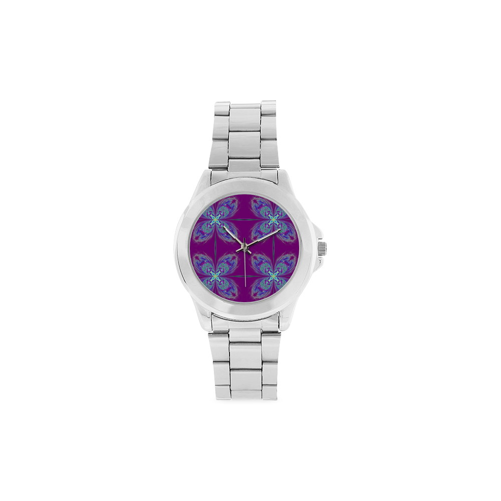 Butterflies in the Purple Sunset Fractal Unisex Stainless Steel Watch(Model 103)