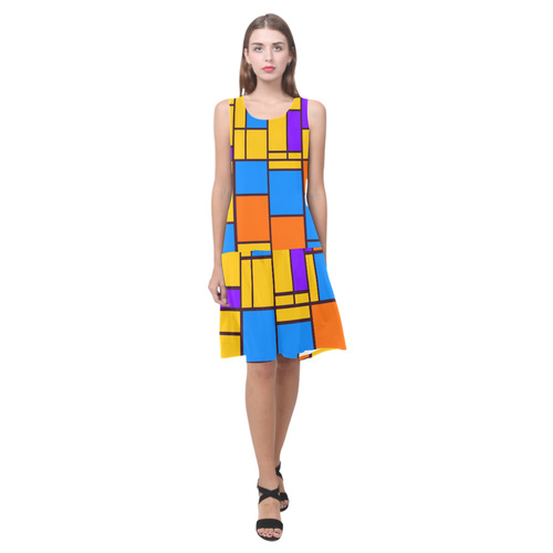 Shapes in retro colors Sleeveless Splicing Shift Dress(Model D17)