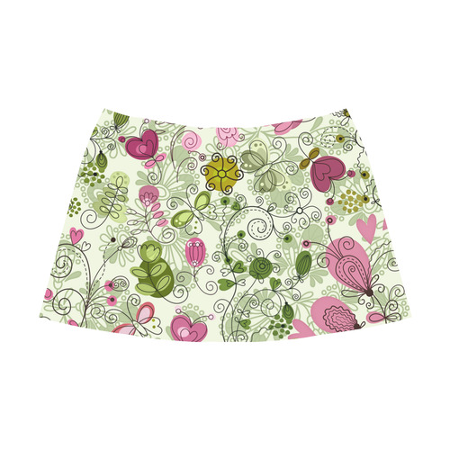 doodle flowers, flower Mnemosyne Women's Crepe Skirt (Model D16)