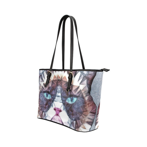 grouchy cat Leather Tote Bag/Small (Model 1651)