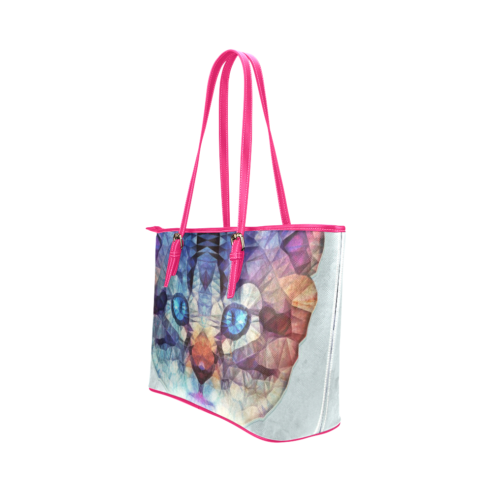 abstract kitten, cat Leather Tote Bag/Large (Model 1651)