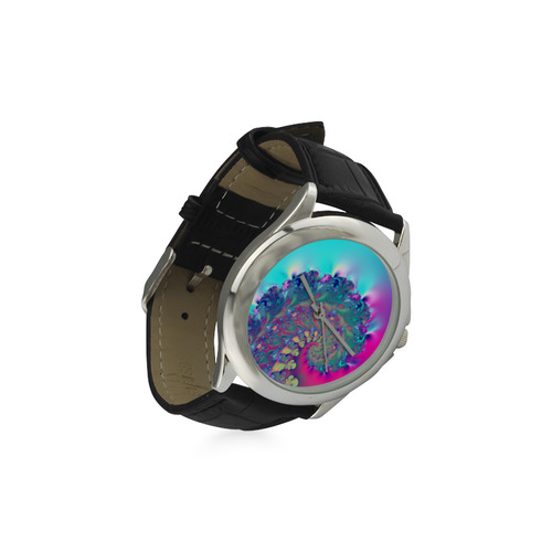 Turquoise Coral Reef Fantasy Fractal Women's Classic Leather Strap Watch(Model 203)