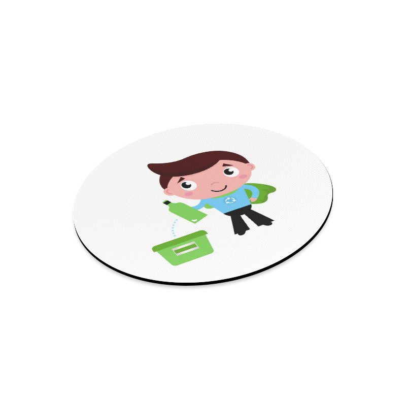 Cute stylized Art : boy holding Bottle / Original illustration with recycle message for Kids Round Mousepad