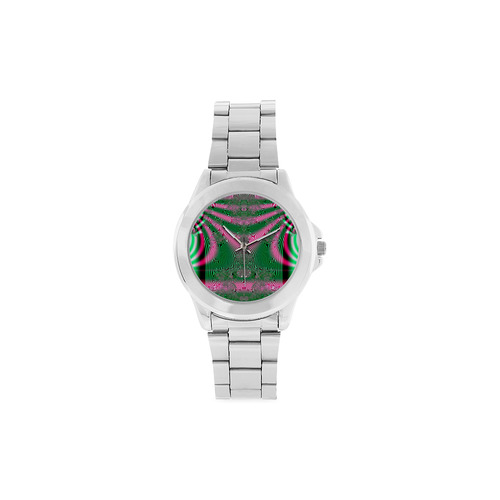 Kimono in Pink and Green Fractal Unisex Stainless Steel Watch(Model 103)