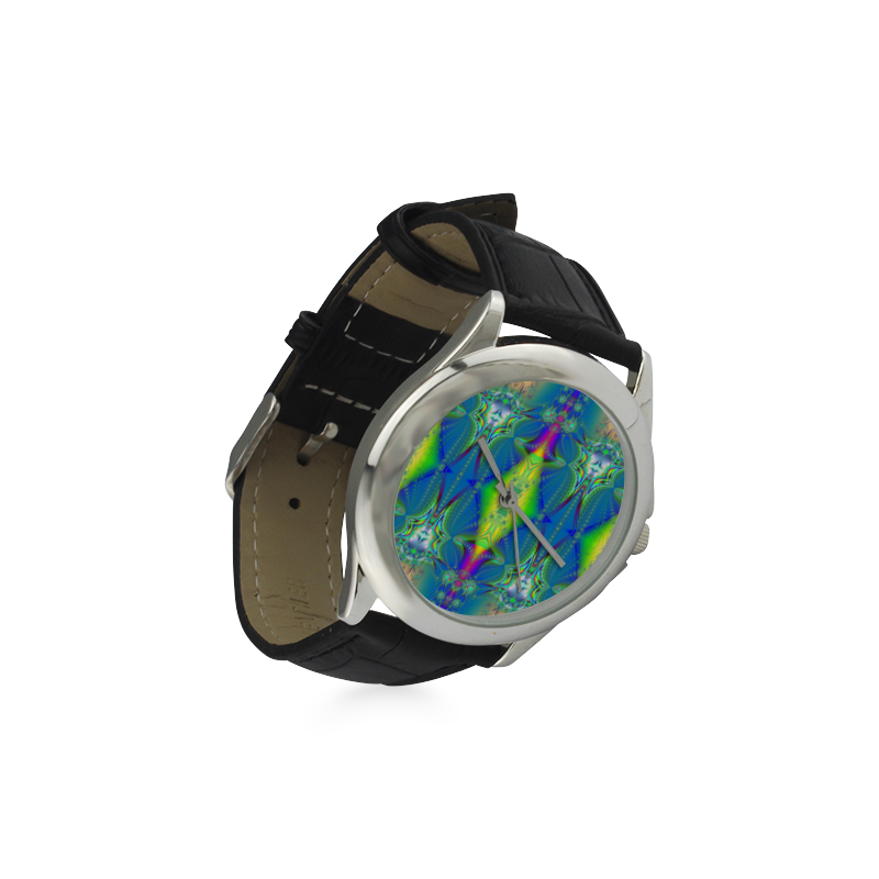 Spring Nymphs Dancing on the River Fractal Women's Classic Leather Strap Watch(Model 203)
