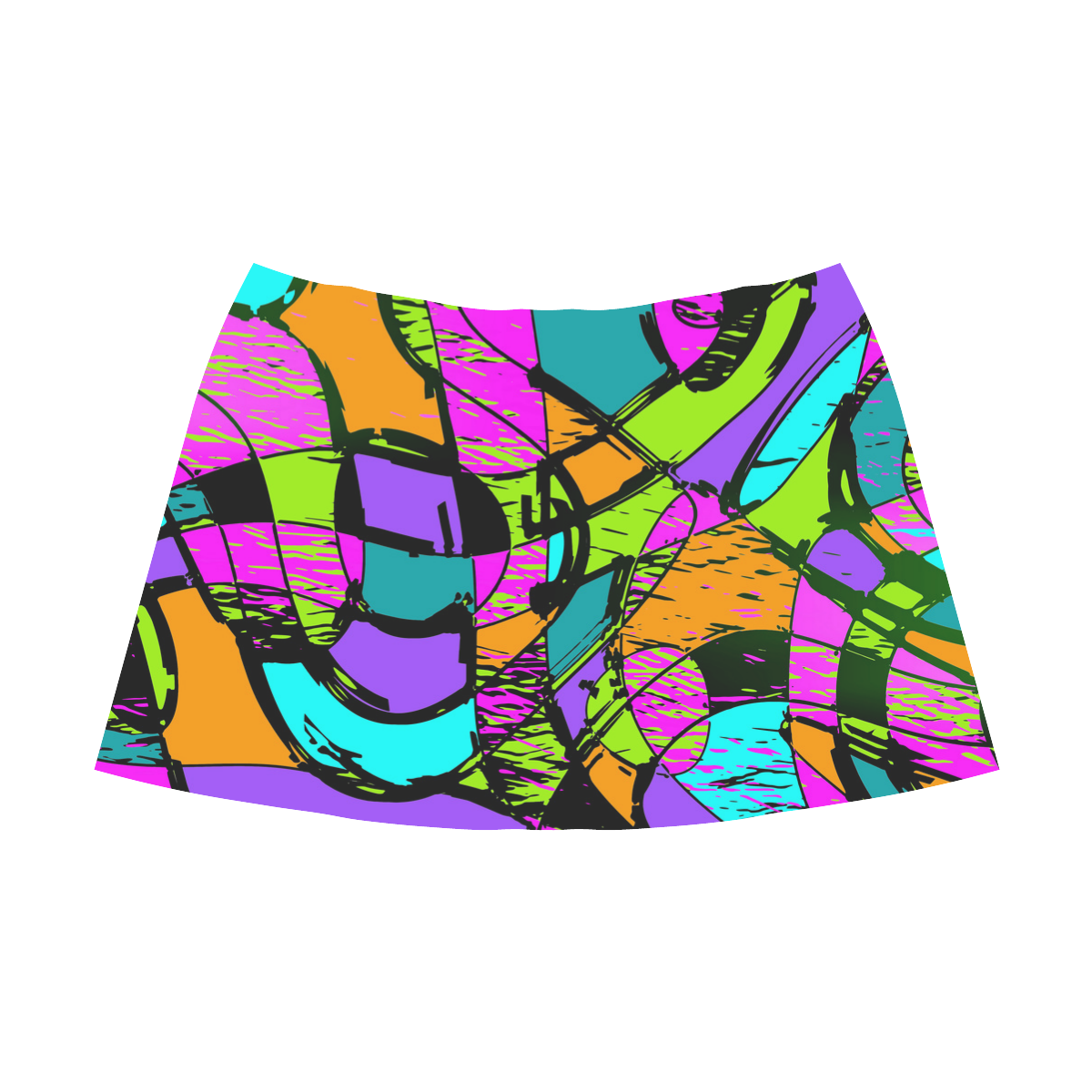 Abstract Art Squiggly Loops Multicolored Mnemosyne Women's Crepe Skirt (Model D16)