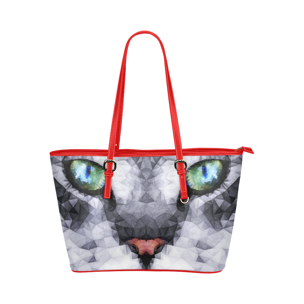 hypnotized cat Leather Tote Bag/Small (Model 1651)