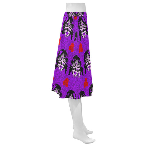 purple roses sugar skull Mnemosyne Women's Crepe Skirt (Model D16)