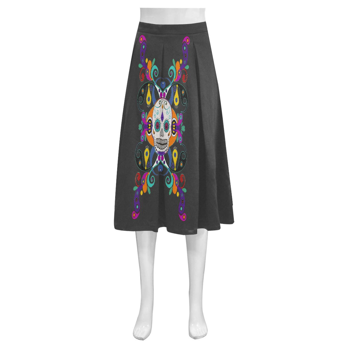 Día De Los Muertos Skull Ornaments Mnemosyne Women's Crepe Skirt (Model D16)