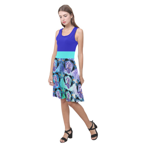 Birdwing Butterfly on Iris with Navy & Aqua Accents Atalanta Casual Sundress(Model D04)