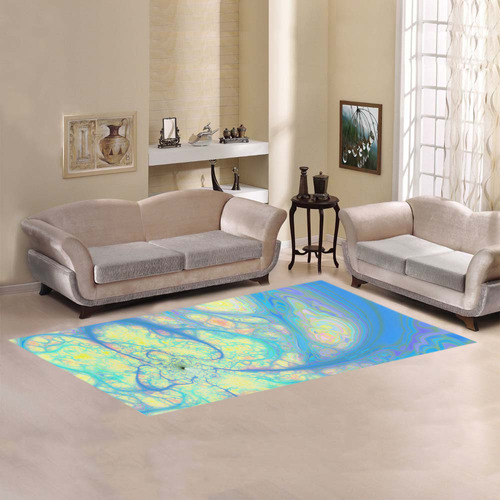 Blue Angel, Abstract Cosmic Azure Lemon Area Rug 7'x3'3''