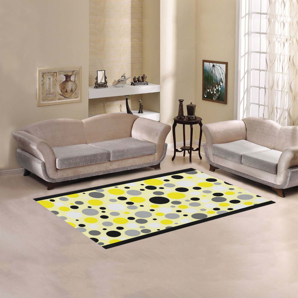 yellow gray and black polka dot Area Rug 5'x3'3''