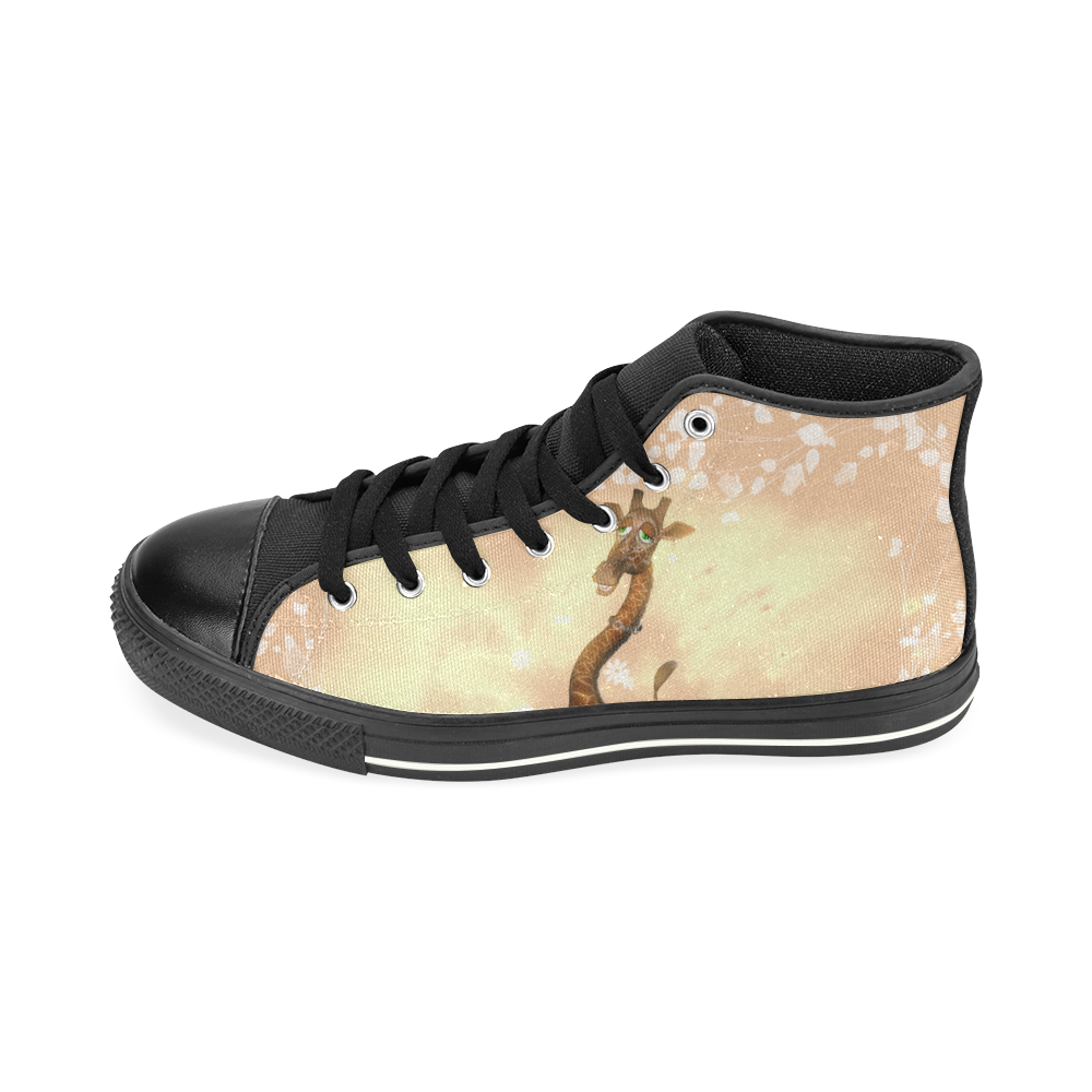 Sweet geiraffe with flowers High Top Canvas Women's Shoes/Large Size (Model 017)