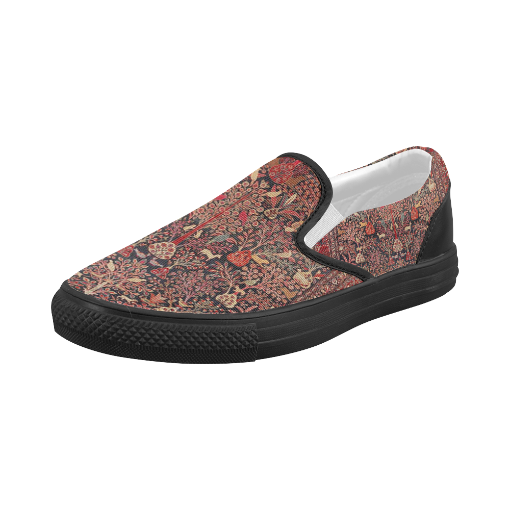 Vintage Persian Rug Nature Animals Women's Slip-on Canvas Shoes (Model 019)