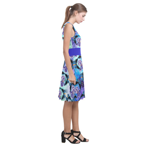 Birdwing Butterfly on Iris with Navy Accent Atalanta Casual Sundress(Model D04)