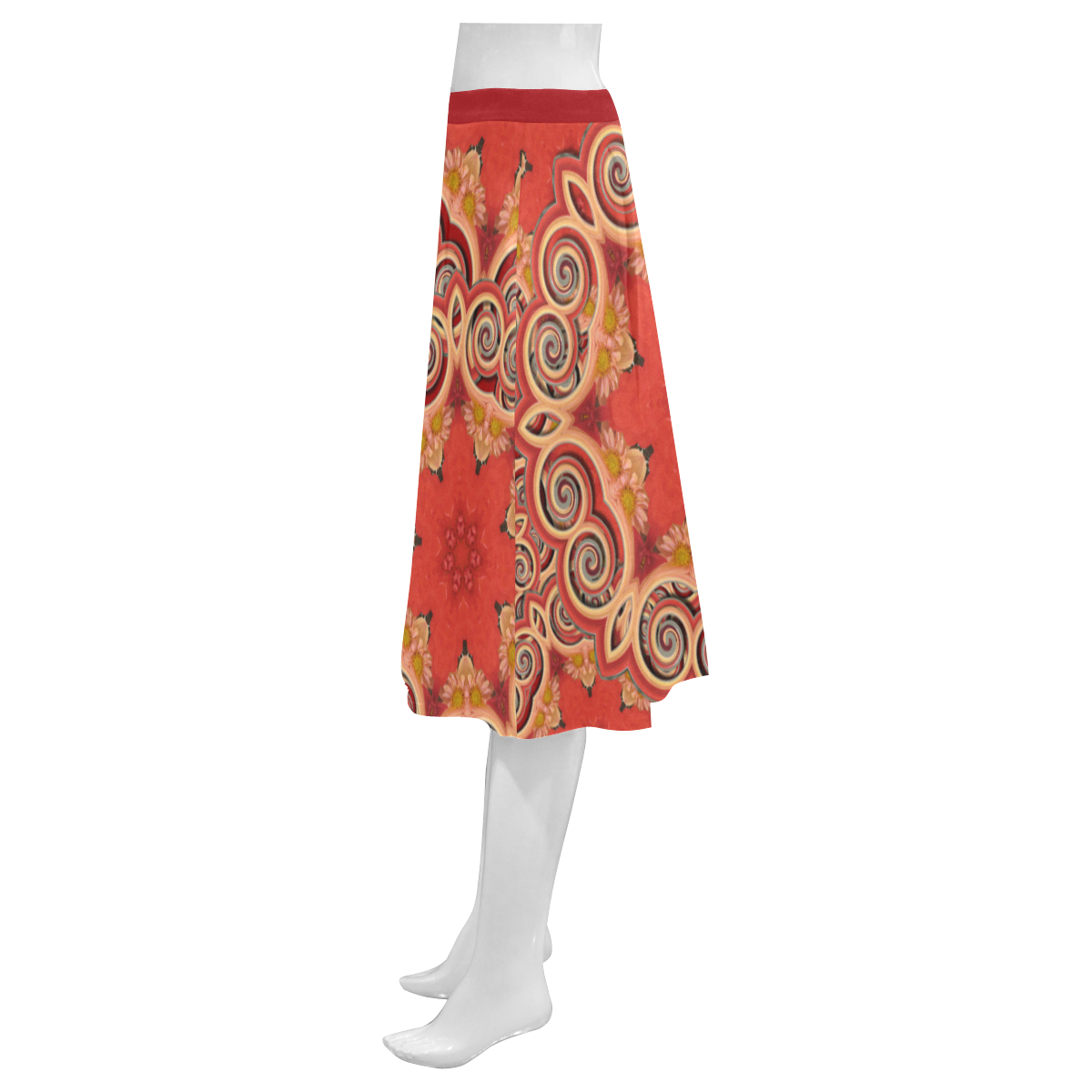 Cinnamon Color Curls and Swirls Mnemosyne Women's Crepe Skirt (Model D16)