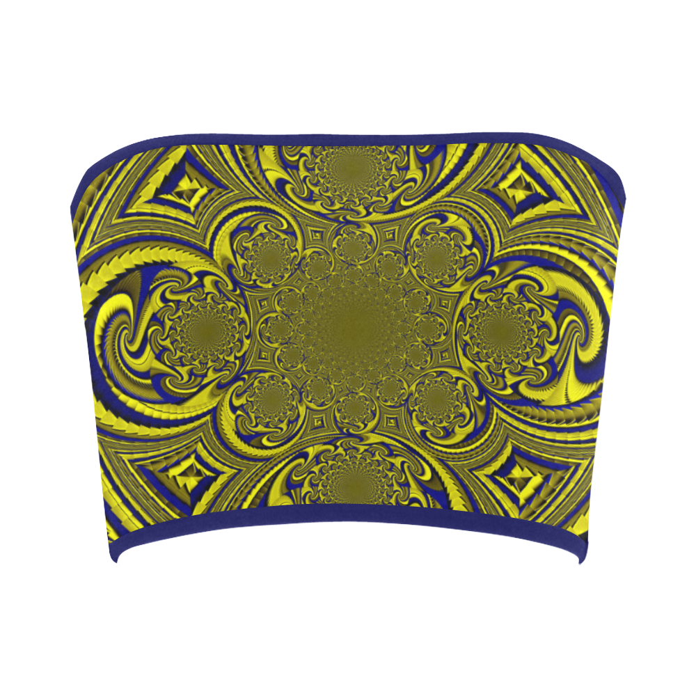 Blue Gold Ornamental Blossom Bandeau Top