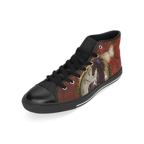 Wonderful horse on a clock High Top Canvas Women's Shoes/Large Size (Model 017)