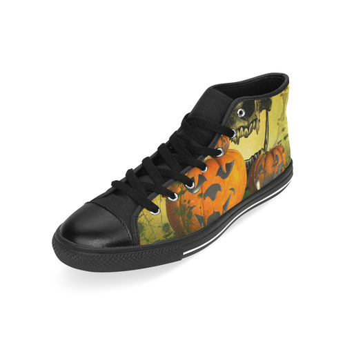 Halloween, funny pumpkins with skull High Top Canvas Women's Shoes/Large Size (Model 017)