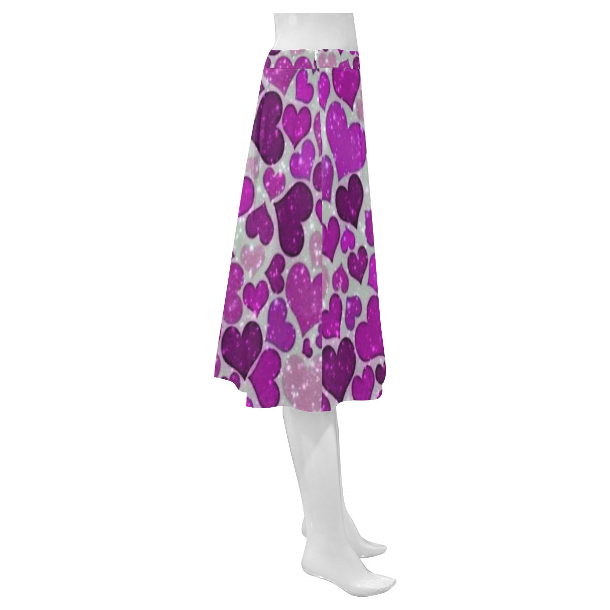 sparkling hearts purple Mnemosyne Women's Crepe Skirt (Model D16)