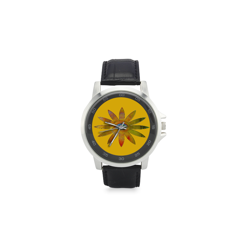 Yellowish Eyeflower Unisex Stainless Steel Leather Strap Watch(Model 202)