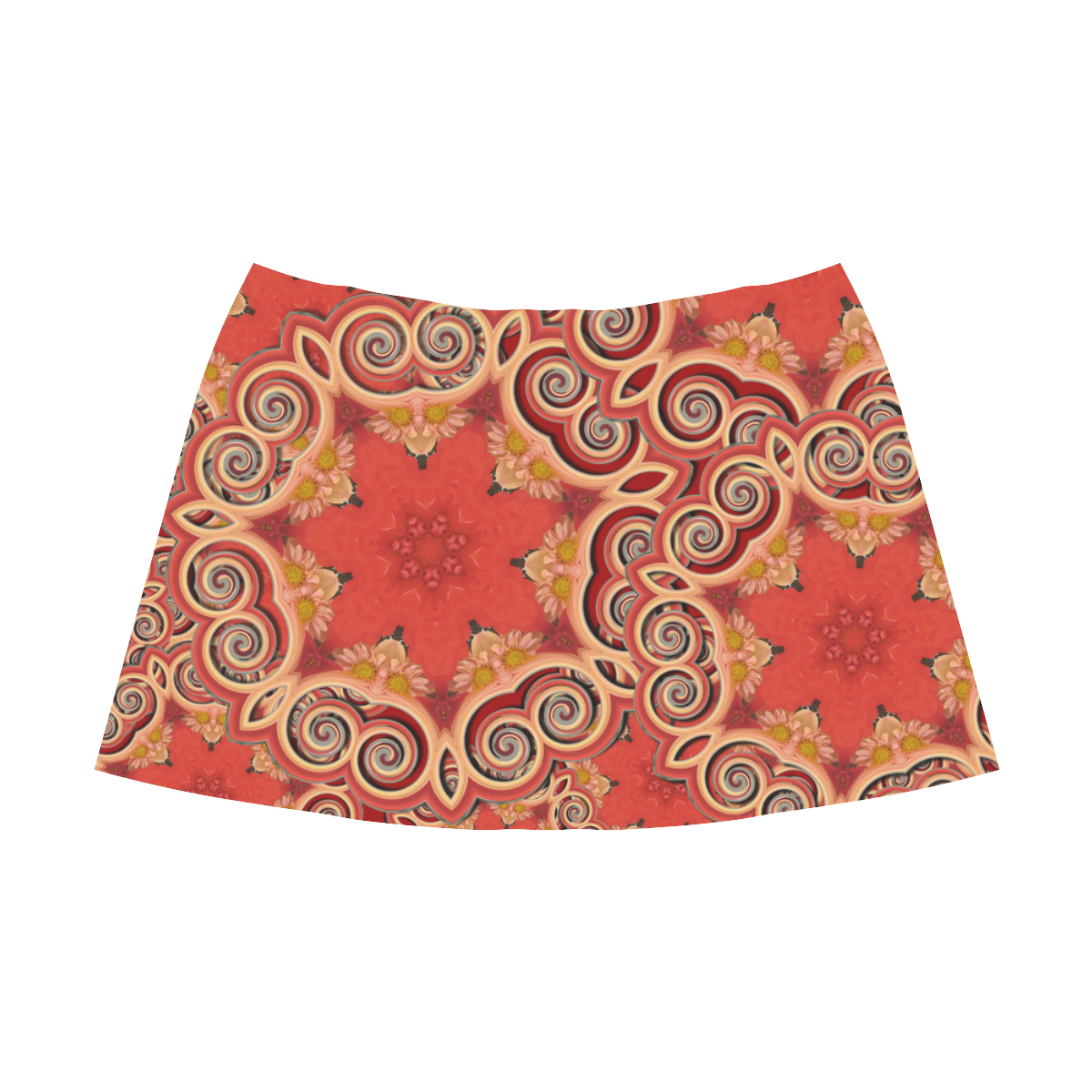 Cinnamon Color Curls and Swirls Mnemosyne Women's Crepe Skirt (Model D16)