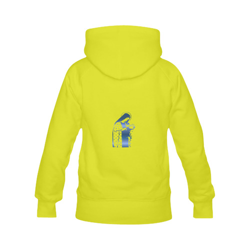 Christmas Virgin Mary & Baby Jesus in blue on Yellow Women's Classic Hoodies (Model H07)
