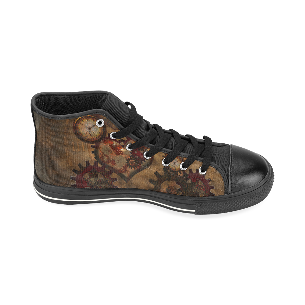 Steampunk, noble design clocks and gears High Top Canvas Women's Shoes/Large Size (Model 017)