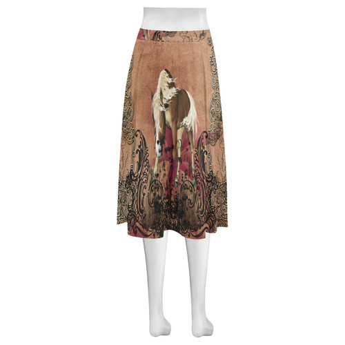 Amazing horse with flowers Mnemosyne Women's Crepe Skirt (Model D16)
