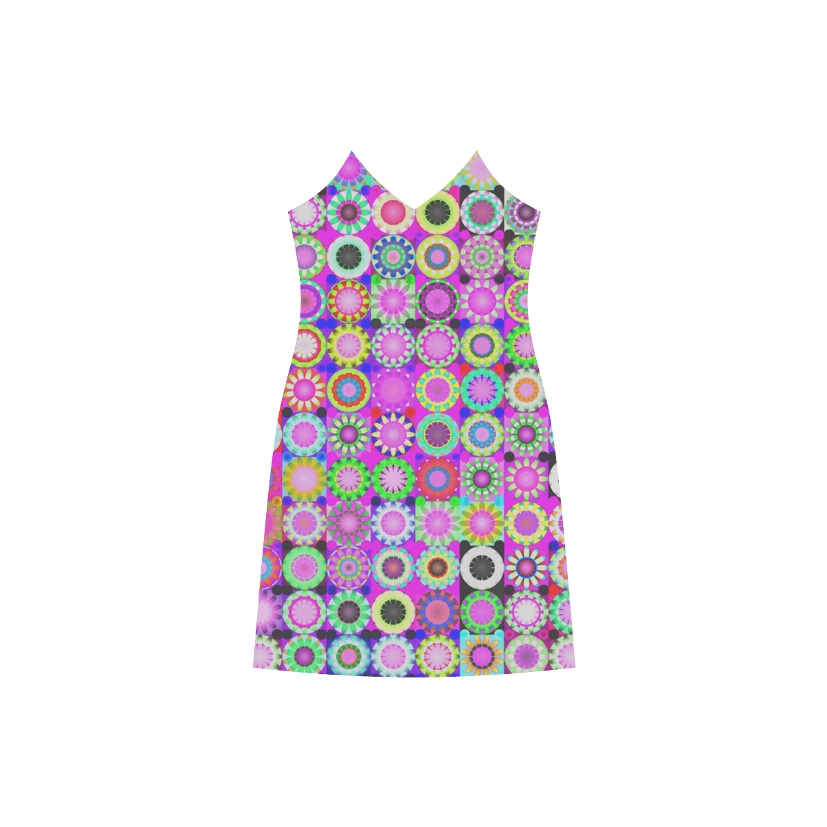 Crazy Daisy Quilt Pattern V-Neck Open Fork Long Dress(Model D18)