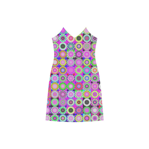 Crazy Daisy Quilt Pattern V-Neck Open Fork Long Dress(Model D18)