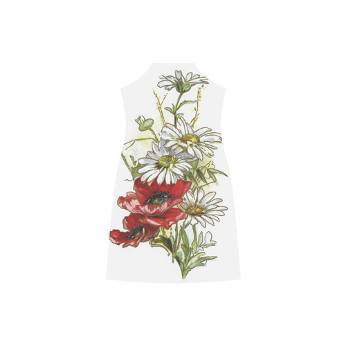 Vintage Floral Daisies Poppies V-Neck Open Fork Long Dress(Model D18)