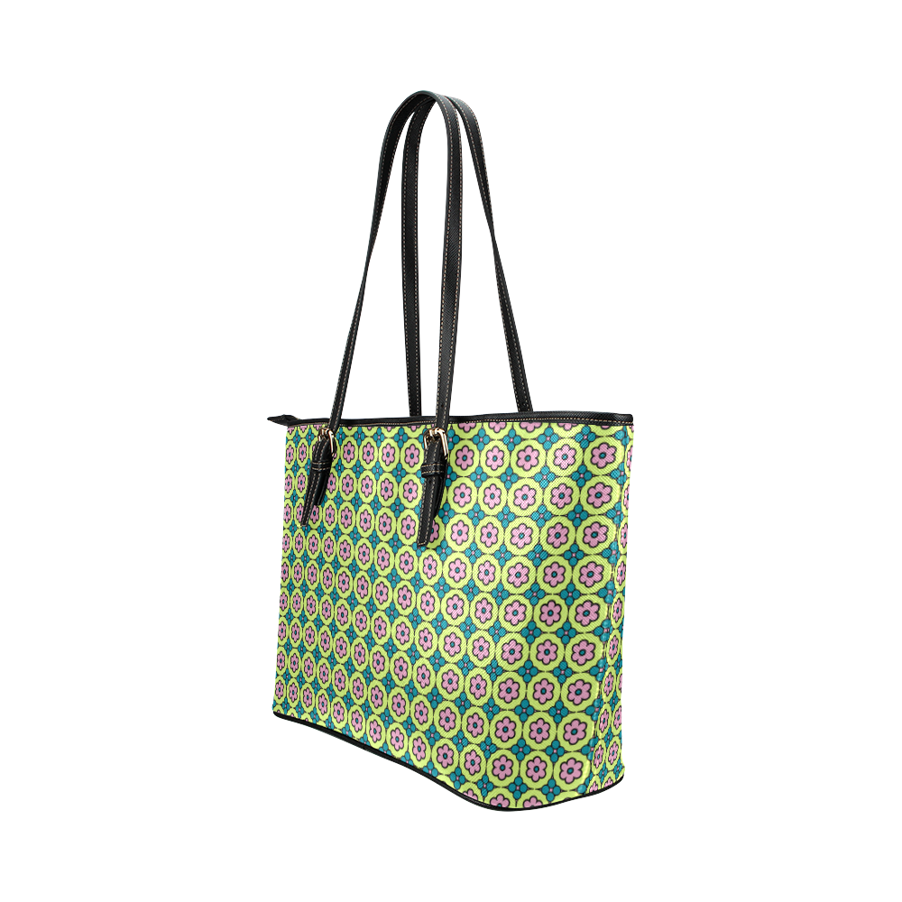 Retro Flower Power Leather Tote Bag/Small (Model 1651)