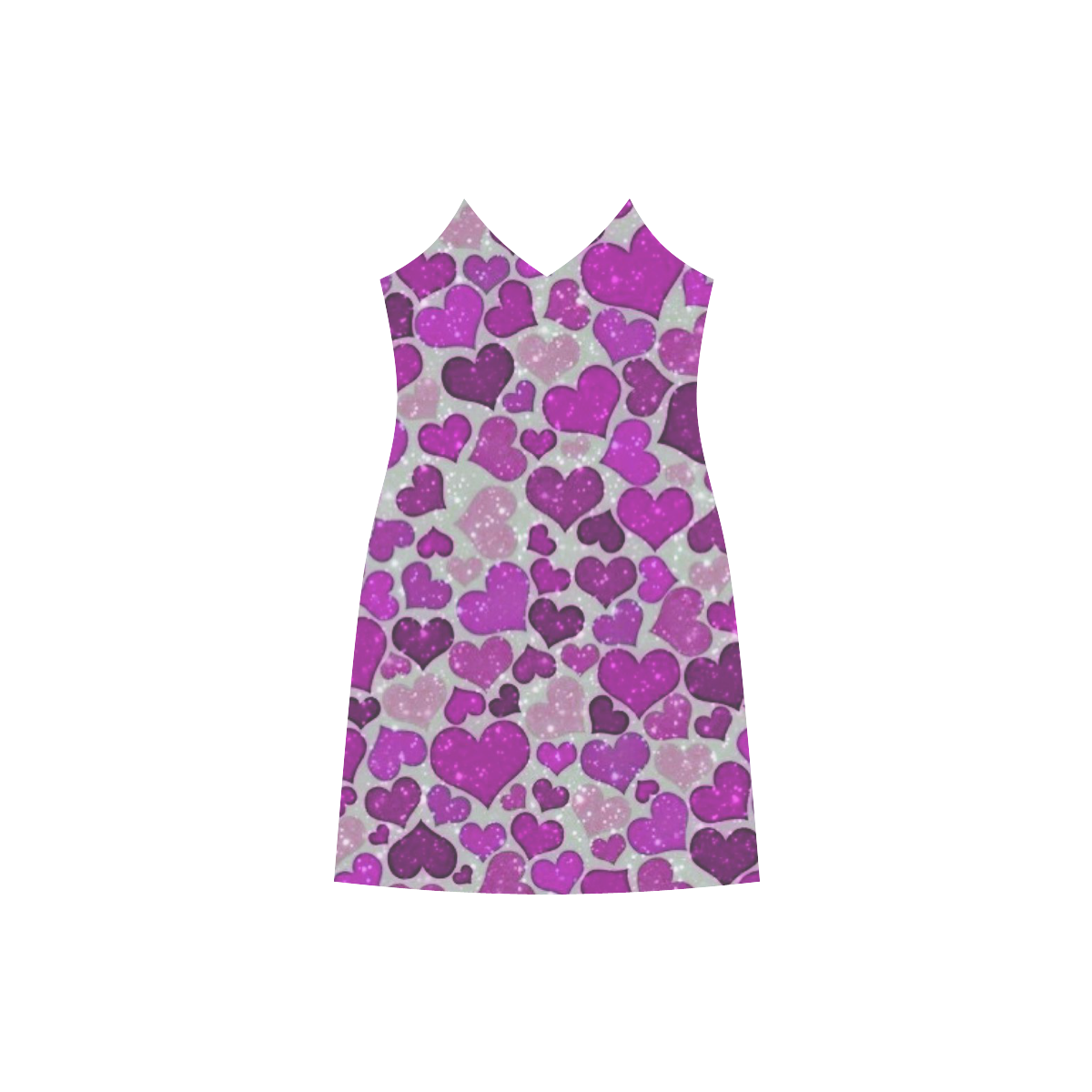 sparkling hearts purple V-Neck Open Fork Long Dress(Model D18)