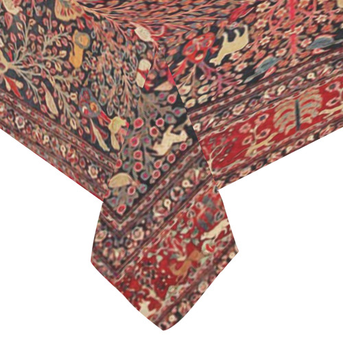 Vintage Persian Rug Nature Animals Cotton Linen Tablecloth 60"x 104"