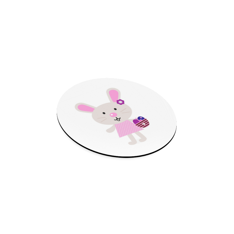 WOW! So cute bunny pink Designers Round Coaster edition : Original art Round Coaster