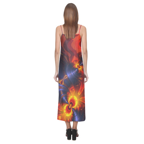 Butterfly Eyes, Abstract Violet Gold Wings V-Neck Open Fork Long Dress(Model D18)