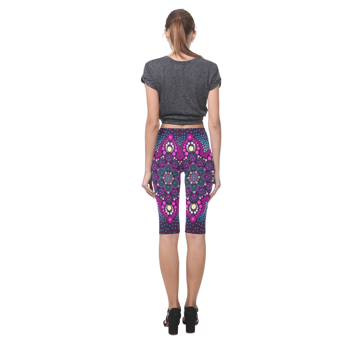 Dot painting meets mandalas 16 - 3 Hestia Cropped Leggings (Model L03)