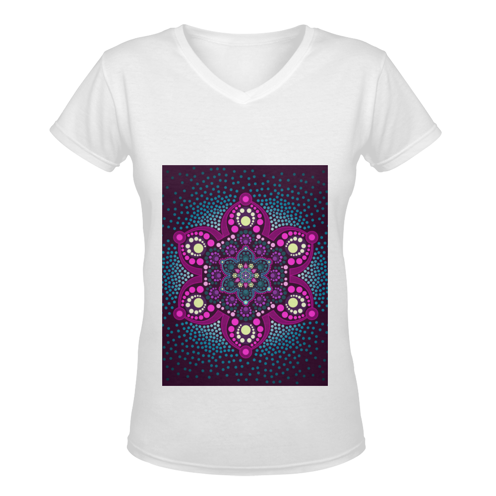 Dot painting meets mandalas 16 - 3 Women's Deep V-neck T-shirt (Model T19)