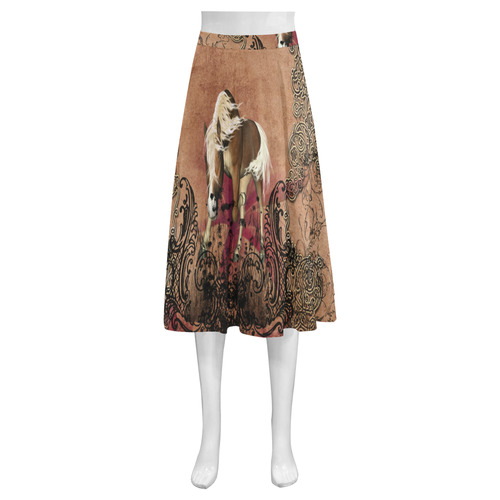 Amazing horse with flowers Mnemosyne Women's Crepe Skirt (Model D16)