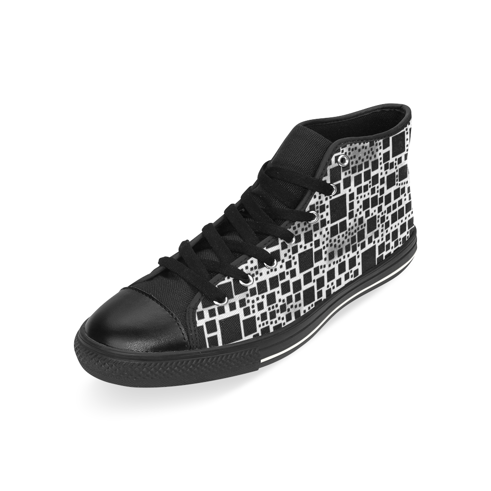 block on block B&W High Top Canvas Women's Shoes/Large Size (Model 017)