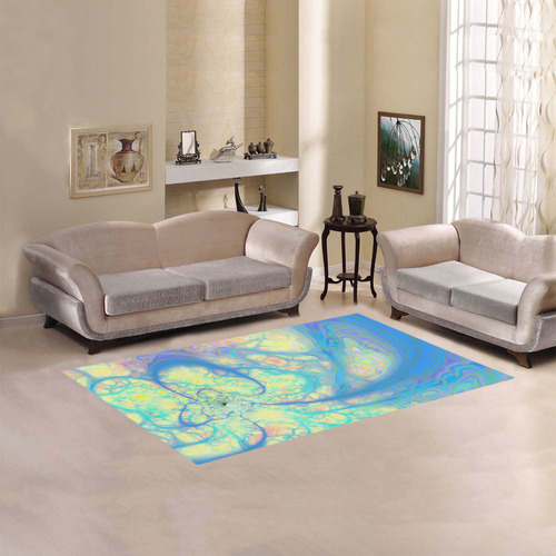 Blue Angel, Abstract Cosmic Azure Lemon Area Rug 5'x3'3''