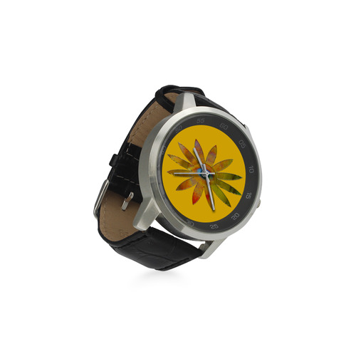Yellowish Eyeflower Unisex Stainless Steel Leather Strap Watch(Model 202)