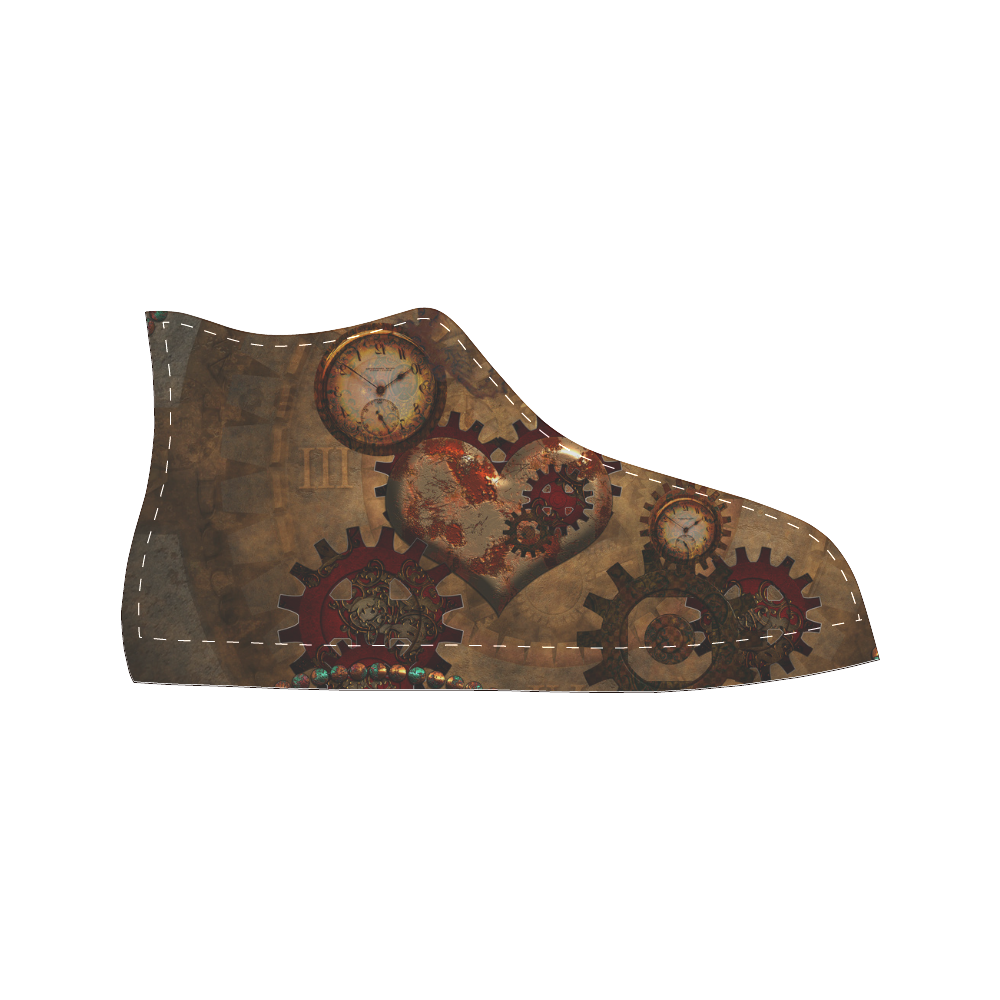 Steampunk, noble design clocks and gears High Top Canvas Women's Shoes/Large Size (Model 017)
