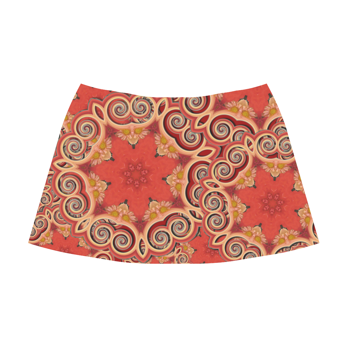 Cinnamon Color Curls and Swirls Mnemosyne Women's Crepe Skirt (Model D16)