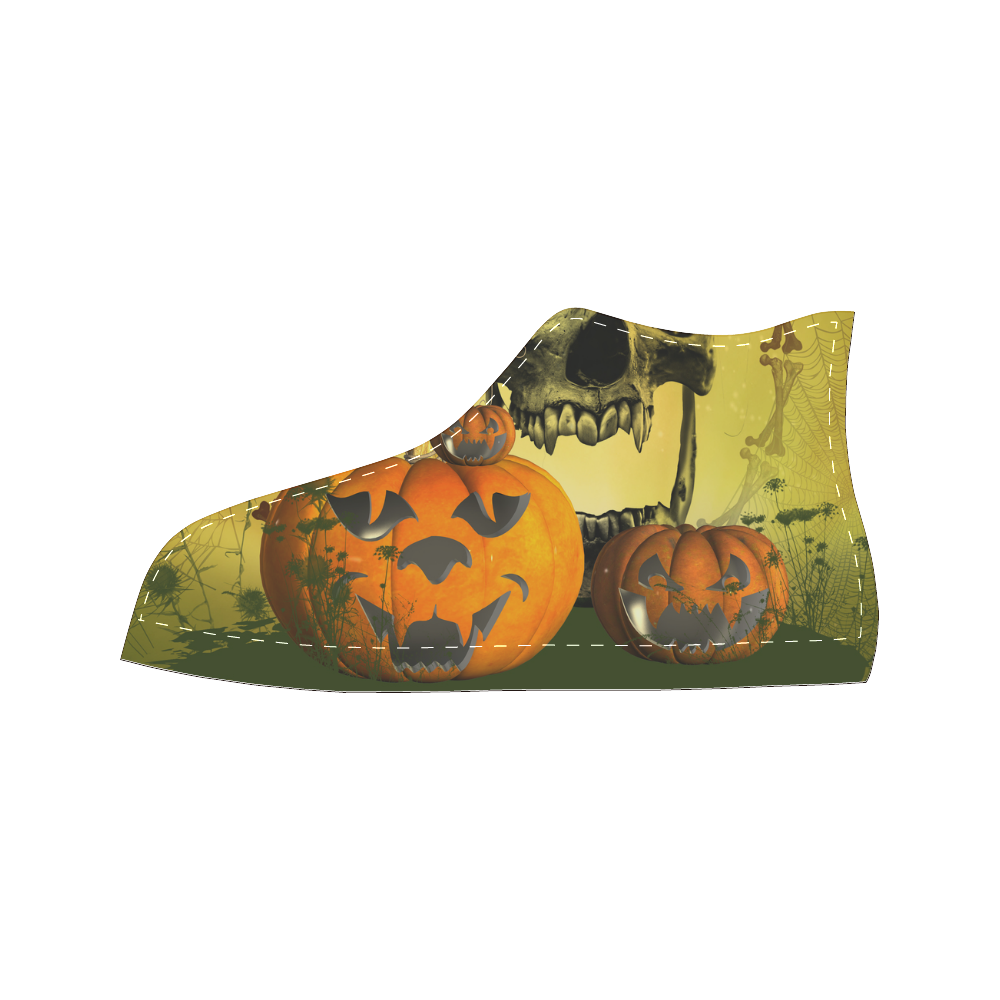Halloween, funny pumpkins with skull High Top Canvas Women's Shoes/Large Size (Model 017)